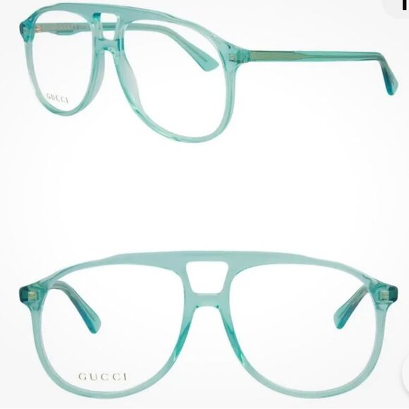 Gucci Translucent Baby Blue & Gold Optical Rx Aviator Eyeglasses - Picture 1 of 9
